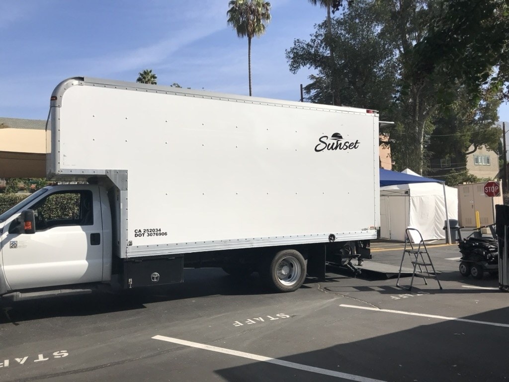 Cube truck on set with tent